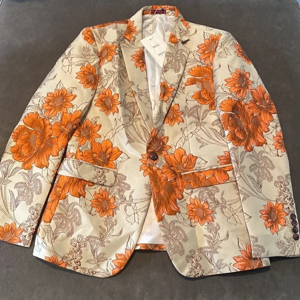 Men’s Floral Suit Jacket Blazer Prom Party Wedding Slim Fit Size 34 NWT
